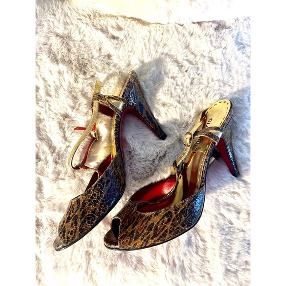 Gianni Bini - RED BOTTOM STILETTO HEELS - Sz 7.5 Crackled Snakeskin Peeptoe - Picture 9 of 11
